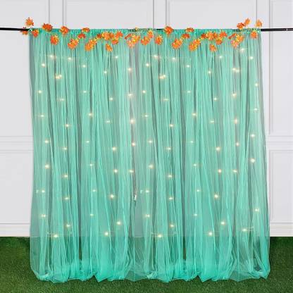 specialyou.in SpecialYou Aesthetic Room Decor Sheer net Curtain Turquoise Backdrop cloth with led String Lights and Artificial Autumn Vines-10 Items