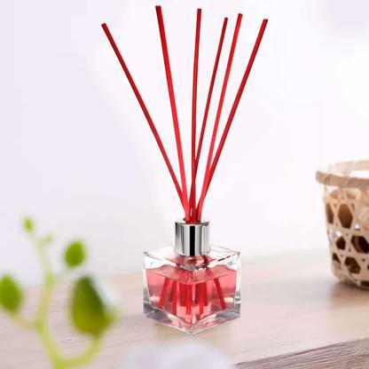 Pure Source (India) Empty Square Reed Diffuser Bottle with 6 Pcs Red Reed Sticks (30ML) Decorative Bottle