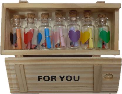 AFTERSTITCH Set of 6 Personal message greeting bottle in wooden box red Decorative Bottle