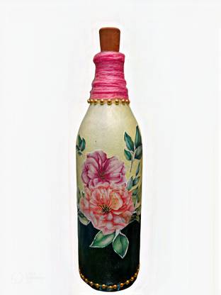SUPER Handmade Decoupage Design Bottle Light Art Table Lamp for Home Decor , Gifting Decorative Bottle