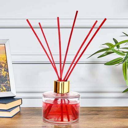 Pure Source (India) Empty Round Reed Diffuser Bottle with 6 Pcs Red Reed Sticks (100ML) Decorative Bottle