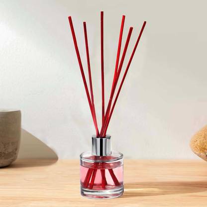 Pure Source (India) Empty Round Reed Diffuser Bottle with 6 Pcs Red Reed Sticks (50ML) Decorative Bottle