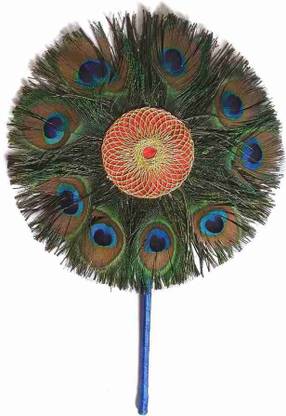 M/S Raja Dey Green Peacock feather natural hand fan/pankha.