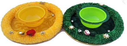 ABTRRIDING HALDI MEHNDI PLATES PACK OF 2 (BOTH IN PACK) Wood Decorative Platter