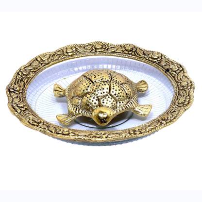 Siprija Handicrafts Golden Feng Shui Metal tortoise showpiece, Lucky charms good omens Good Health Borosilicate Glass Decorative Platter