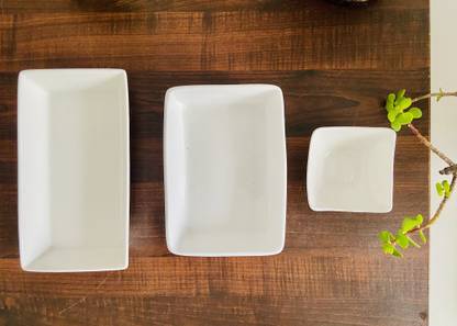 HEART STEALER Porcelain Serving Platter Set of 3 for Snacks, Starter, Salad, Pasta Porcelain Decorative Platter