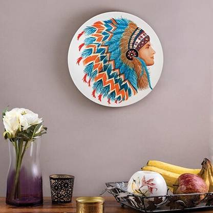 KOLOROBIA Dauntless Red Indian Decorative Wall Plate|for Home|Office- 7inch Ceramic Decorative Platter