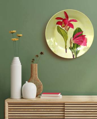 Clickplick Madhubani Art Painting Wall Decor Plates, Bedroom Wall Dining Table Decor Plates Ceramic Decorative Platter