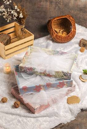 Satyam Kraft 4 Pcs Multipurpose Decorative Folding Box Net Gift Hamper Rakshabandhan Gifting Paper Decorative Platter