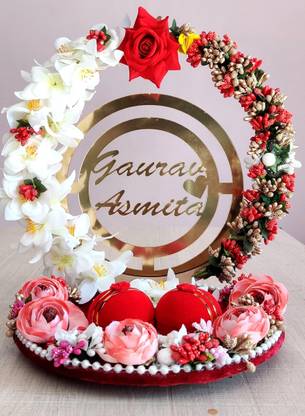 Mridang Handmade Designer Engagement Ring tray ring holder platter with customise name Wood Decorative Platter