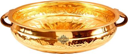 IndianArtVilla Brass Embossed Design Urli 8 Inch Diameter Brass Decorative Platter