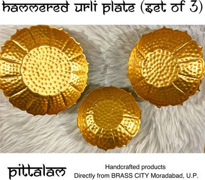 PITTALAM Decorative Urli Plate/ Floating Plate/ Serving Plate (Set of 3)) Brass Decorative Platter