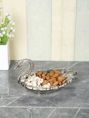 CraftVatika Metal Swan Shape Dry Fruit Tray Bowl Serving Tray, Snacks, Floating Flowers Table Dining Home Décor Aluminium Decorative Platter