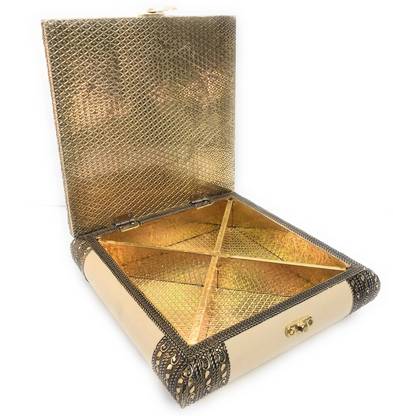 NAVRANG Dry Fruit Box /Dry Fruit Box / Wooden Dry Fruit Box / Sweets Box / Oxidized Meenakari Dry Fruit Box / Gift Box / Wedding Function For Home / Platter Wooden Decorative Platter Wood, Aluminium Decorative Platter