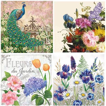 Get Inspired Noble Peacock Tissue 20pcs Pack of Decoupage Tissue Papers 4designs, 5each Matte Finish Decoupage Medium