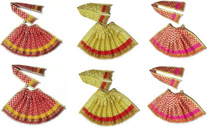 TANISHKA CREATIONS Durga Mata, Kali Mata, Mata Rani, 5 Inch Lahnga Chunri, Multicolour, Pack of 6 Dress