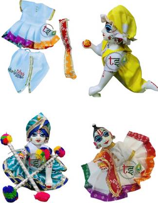 tilak shringar SET OF 3 SUMMER COTTON LADDU G DANDIYA DRESS/RAJWADI/BIB SIZE 0/1(RANDOM COOUR) Dress