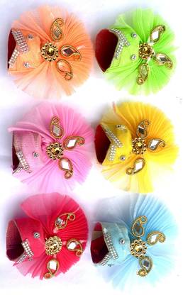 Fedput set of 6 pagdi/mukut (size 03), size 03 Kanha ji mukut, laddu gopal pagdi Dress