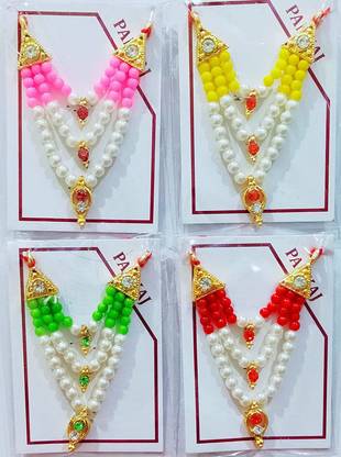 Firmus Laddu Gopal 3-Line Moti Mala (Set of 4)Small Pearl Malas[Random Color] Deity Ornament