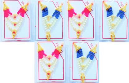 Firmus (Set of 6) 3-Line Moti Mala Colorful Small Pearl [Random Color] for Laddu Gopal Deity Ornament