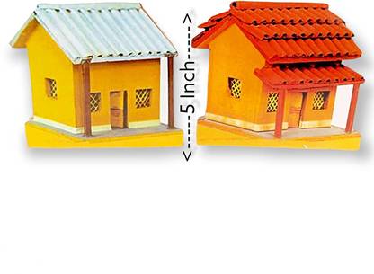 Firmus Hut/Jhopdi Pair Wooden MDF Set of Brijwasi House for Laddu Gopal Home Temple Deity Ornament