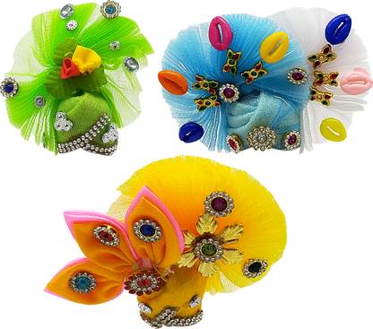 इकॉममॉल लड्डू गोपाल मुकुट पगड़ी साइज़ 4 नंबर एक्सेसरीज़ पगरी श्रींगार कॉम्बो सेट डेयटी ऑर्नामेंट