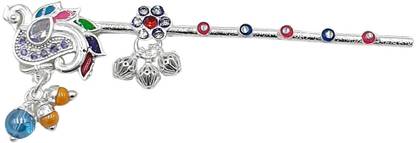 Sahiba Gems Silver Designer Beads Flute ( Chandi Basuri) for Lord Krishna Deity Ornament