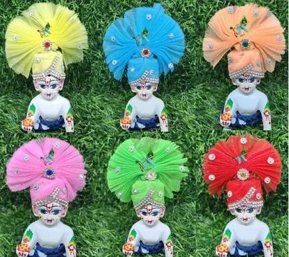 T-Kags Fancy Pagdi, Mukut, for 2 no. Kanha ji, Pack of 6 Pcs, ( size - 2 no.) Deity Ornament