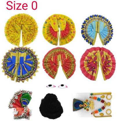 Any Fashion Laddu Gopal Combo 6 Dress,1 shringar set, 1 Hair, 1 Eyes, 1 mukut for god idol Deity Ornament