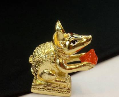 SAJ Vehicle Of Ganpatiji (Small Gold Plated Mouse) Deity Ornament