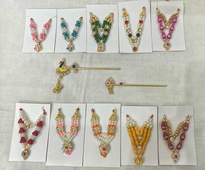 DURGA HOSIERY Laddu Gopal Ji Shringar Colourful Malas and Bansuri Deity Ornament