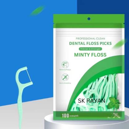 SK RAYAN 3 in 1 Dental Floss Picks 100 Pcs Mint flavored flosser with tongue cleaner