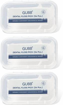 GUBB Dental Floss Pick With Handle Pack of 3 - 24 Floss Picks Each