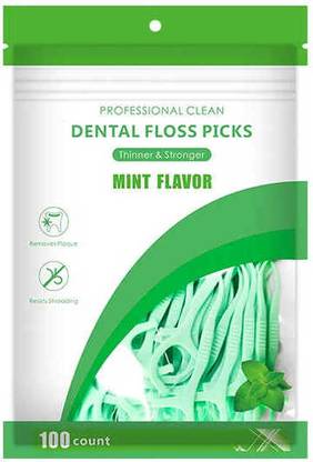 THEODORE 3 in 1 Dental Floss Picks 100 Pcs Mint flavored flosser with tongue cleaner