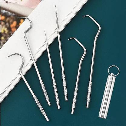 Rossella Portable 7 in 1 Steel Tooth ick Dental Flosses Teeth Cleaning Pocket Tool Kit
