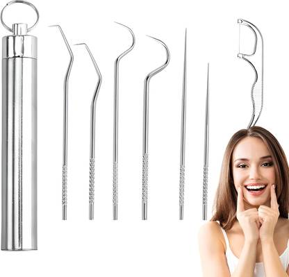 HomiHost Dental Floss Sticks with Stainless Steel Toothpick Set | Portable & Reusable