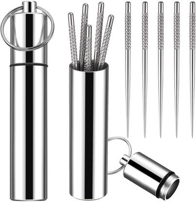 SCABIOSA Portable Metal Toothpick Holder with 8 Pcs Reusable Stainless Steel Toothpicks