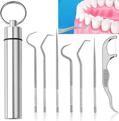 GRANSI 7 in 1 Stainless Steel Teeth Cleaning Tool Kit, Stainless Steel_FK07