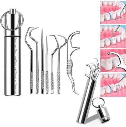Hemzex Dental Tools, 7 in 1 Stainless Steel Teeth Cleaning Tool Kit