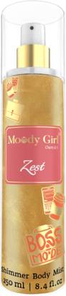 Moody Girl Zest Shimmer Body Mist for Women 250ml Fresh, Fruity & Gardenia Musky Body Mist  -  For Women