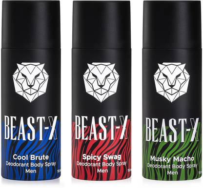 BEAST - X Cool Brute, Spicy Swag and Musky Macho Deodorant Spray  -  For Men