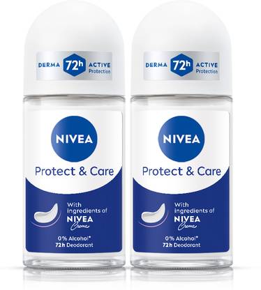 NIVEA Protect & Care Combo, Smooth Underarms, 0% Alcohol 72 hour Deodorant - For Women Deodorant Roll-on  -  For Women