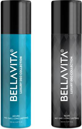 BELLAVITA Noir & Azure Deo Parfum Combo|2x150ml|Long lasting Body spray| Deodorant Spray - For Men & Women