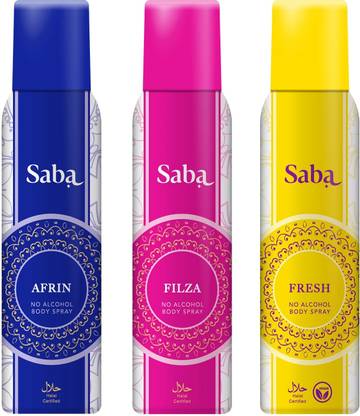 Saba Afrin, Filza & Fresh Deodorant | No Alcohol Body Spray | Pack of 3 Deodorant Spray - For Women Body Spray - For Women