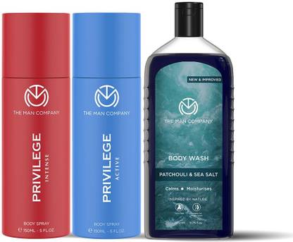 THE MAN COMPANY Set of 2 Deodorant (2 x 150ml) with Hydrating Body Wash (200ml) | Long-Lasting Deodorant Spray  -  For Men