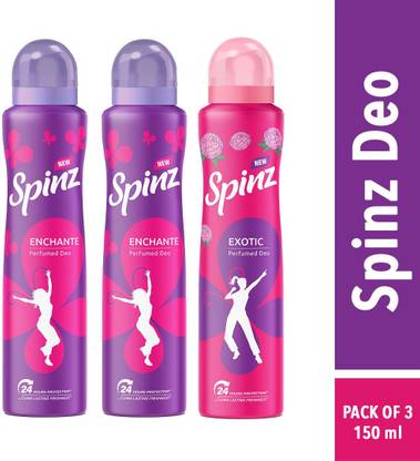 Spinz Exotic (1) + Enchante (2) Perfumed Women Deo | Floral-150ML EACH (Pack of 3) Deodorant Spray  -  For Women