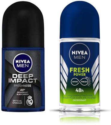 NIVEA Deep Impact Roll On 50ML & Fresh Power Roll On 50ML (Set of 2) Deodorant Roll-on  -  For Men