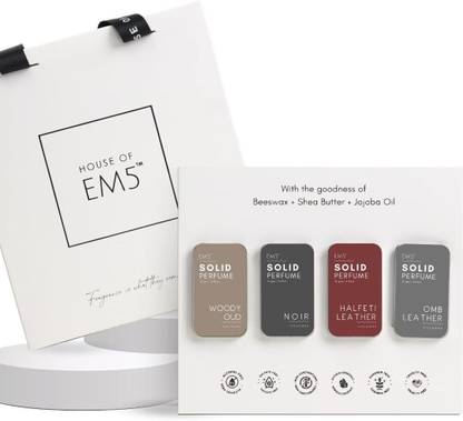 Em5 Set of 4 Solid Perfumes | Woody Oud + Noir + Halfeti Leather + OMB Leather| Deodorant Cream  -  For Men