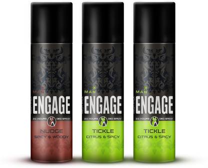 Engage Deo Combo 1 Nudge 220ml and 2 Tickle 220ml, Spicy Fragrance Deodorant Spray  -  For Men