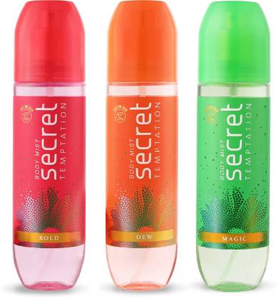 Secret Temptation Bold, Dew & Magic No Gas Body Mist for Women | Dermatologically Tested | Deodorant Spray  -  For Women